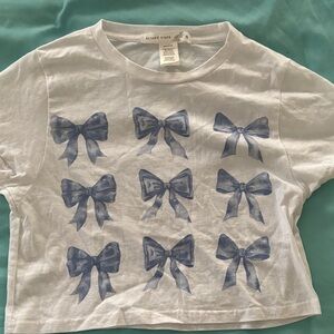 Kids White and Blue Bow Top
